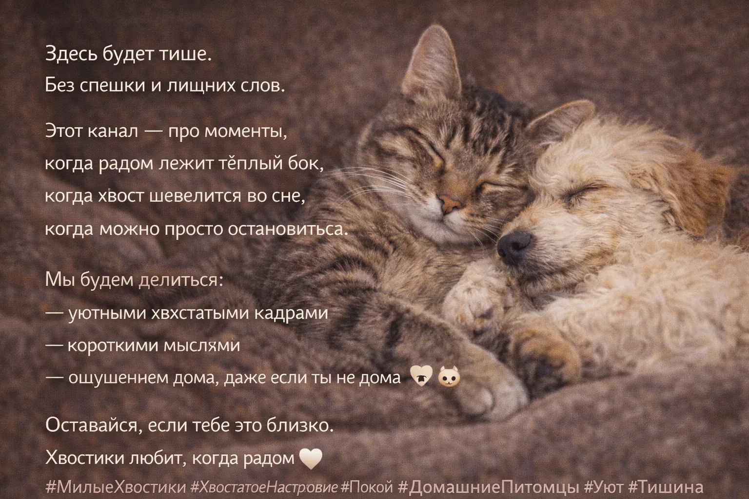 🐾 Милые хвостики 🐾Здесь будет тише.
Без спешки и лишних слов.
Этот канал — про моменты,
когда рядо