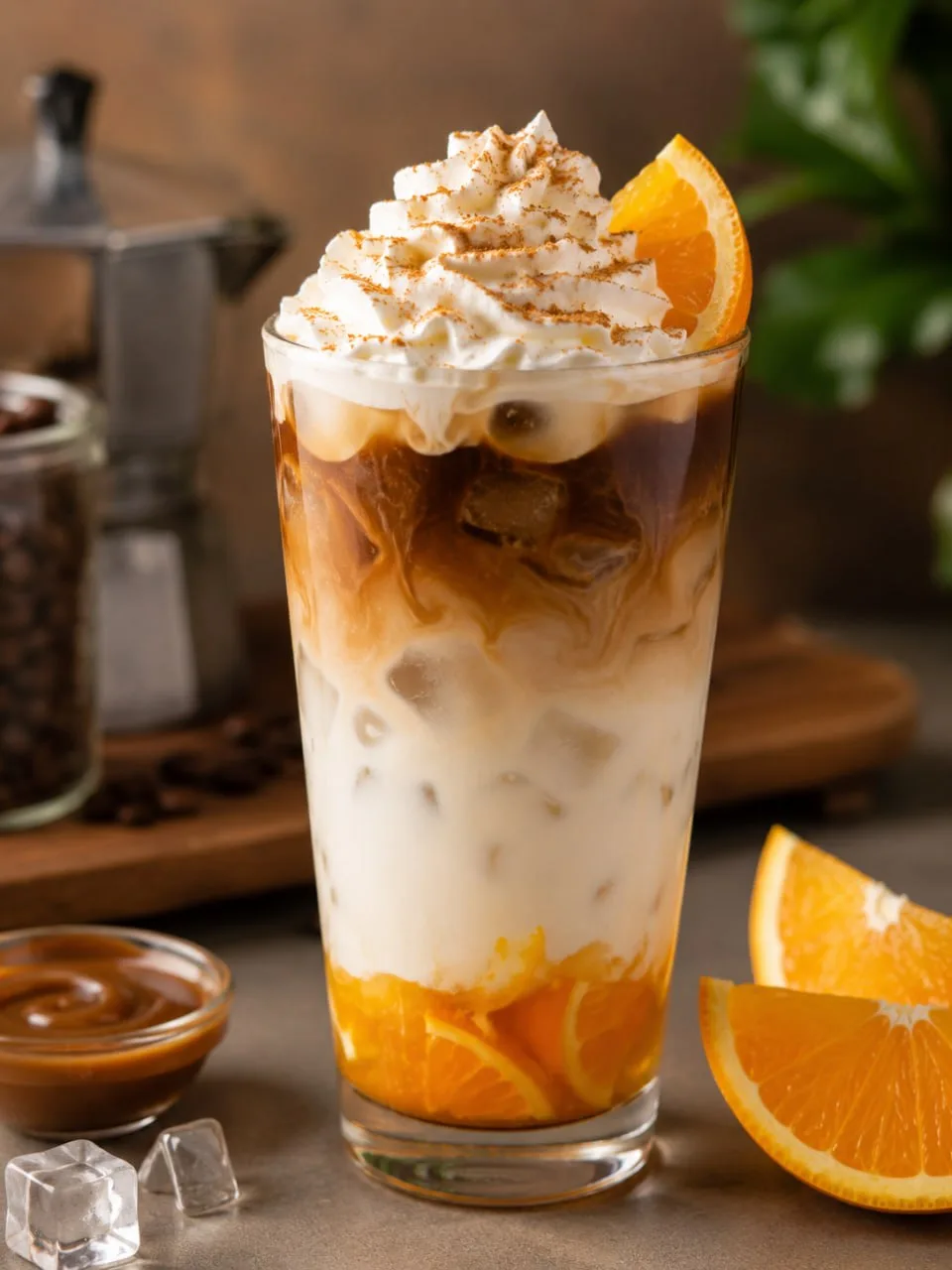 ☕️✨ Попробуй кофейный коктейль “Айс Латте с карамелью и апельсином” 🍊🧋 — освежающий, ароматный и о