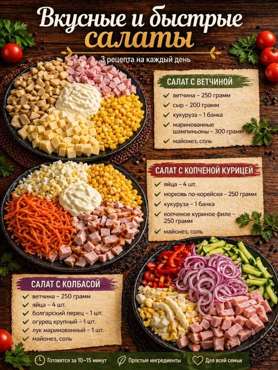 🥗 Вкусные и быстрые салаты на каждый день! ✨

Когда хочется приготовить что-то вкусное без лишних х