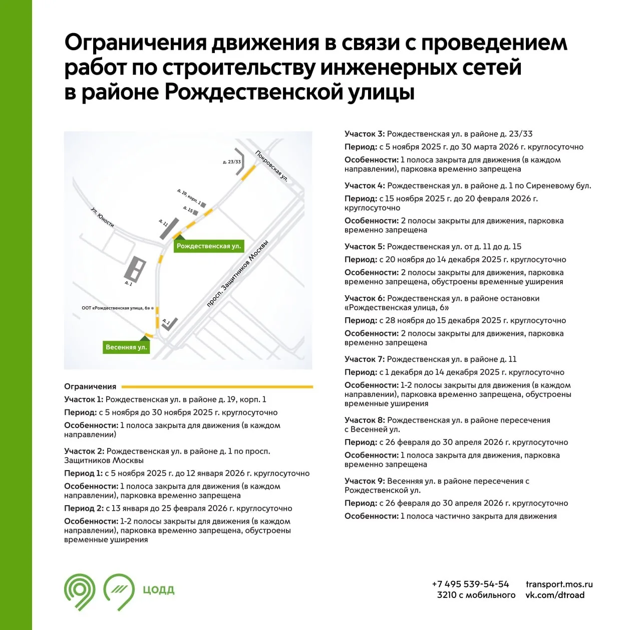 С 5 ноября 2025 г. до 30 апреля 2026 г. на участках Рождественской улицы будут недоступны для движен