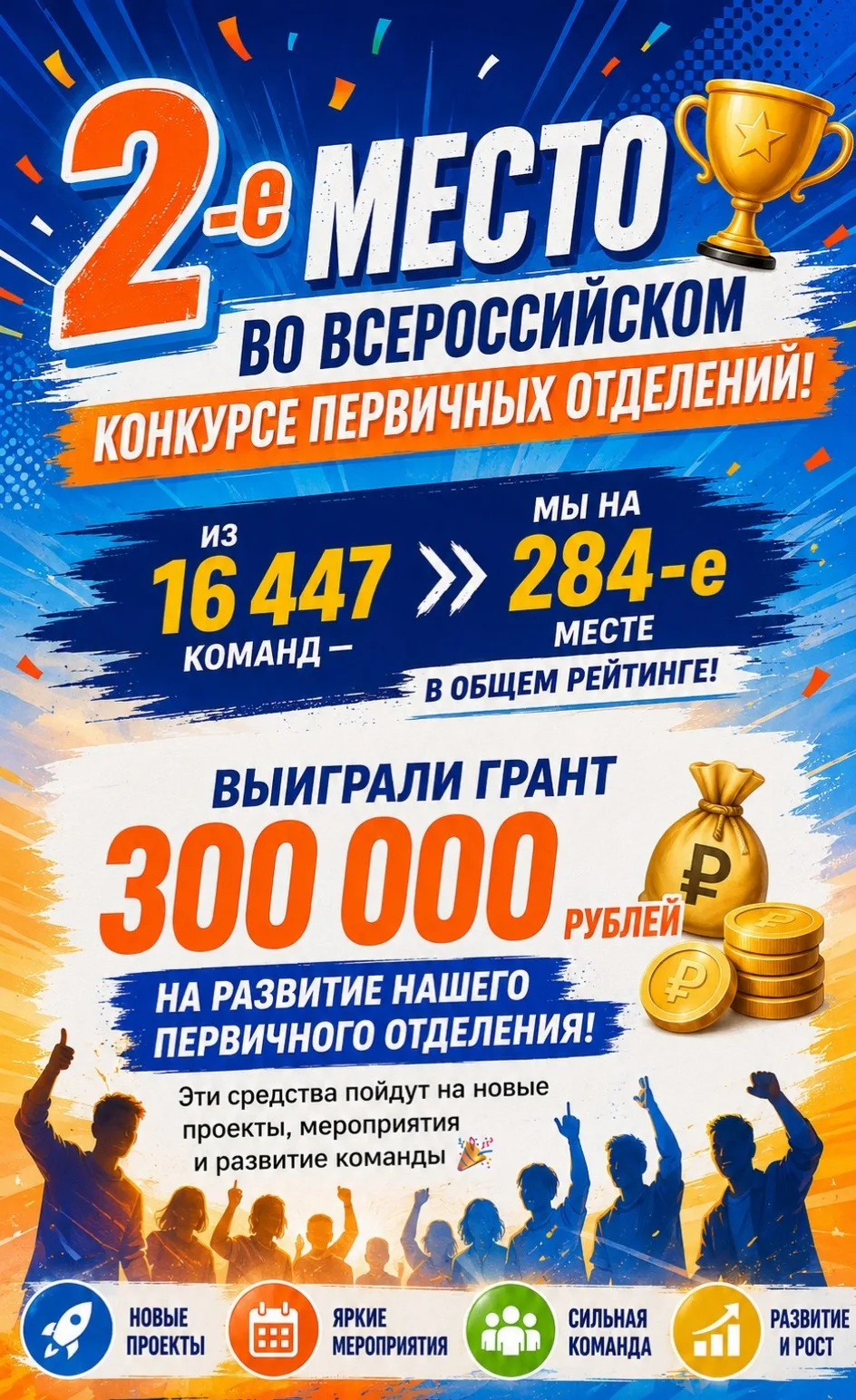 🎉 Отличные новости, друзья! 🎉  

Наша команда заняла 2‑е место во Всероссийском конкурсе первичных