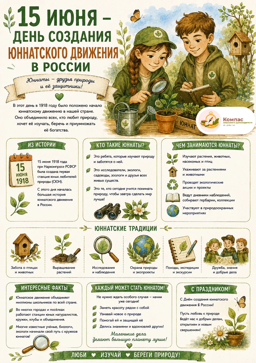 15 июня - День создания юннатского движения в России🍃🇷🇺

Идеи: экскурсия в парк или на природу, м