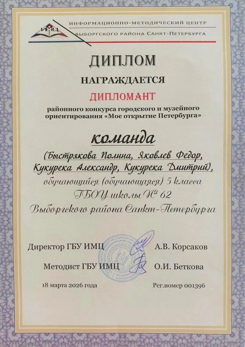 Подведены итоги районного конкурса городского и музейного ориентирования «Моё открытие Петербурга».
