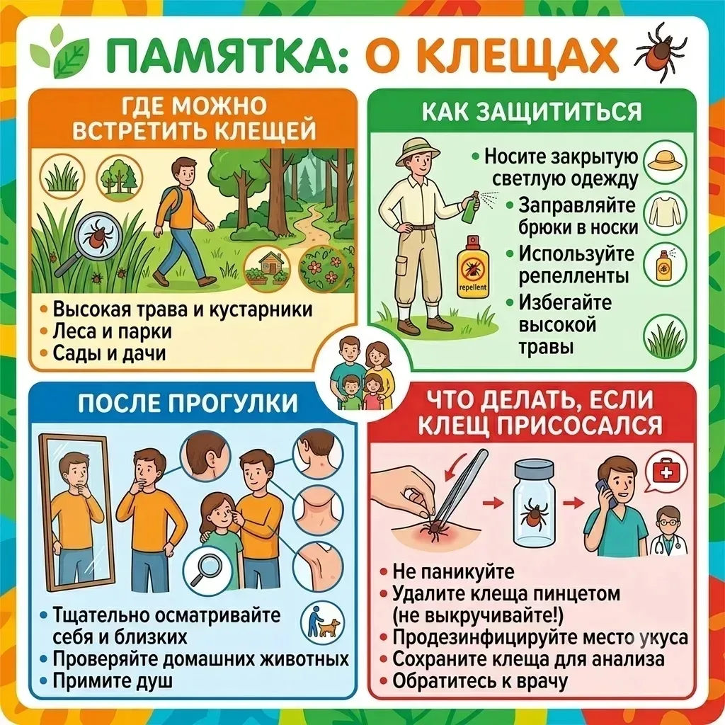 🛡️ Клещи: где водятся, как защититься и что делать при укусе.

🗺️ Где водятся клещи?
- влажный лес