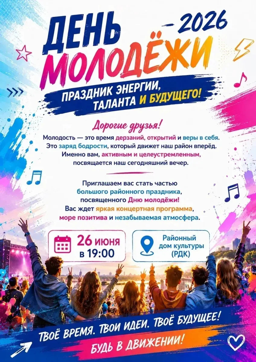 День Молодёжи 2026

Районный дом культуры (РДК) приглашает всех желающих стать частью большого рай