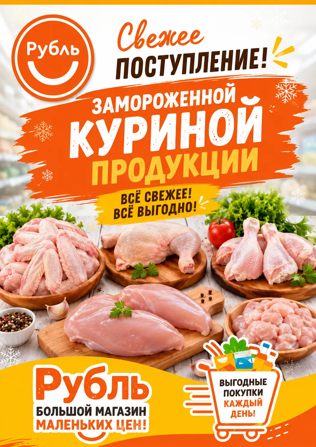 🥩 Свежая куриная продукция по отличным ценам — в магазине «Рубль»! 🛒

Друзья, пополняйте запасы вк