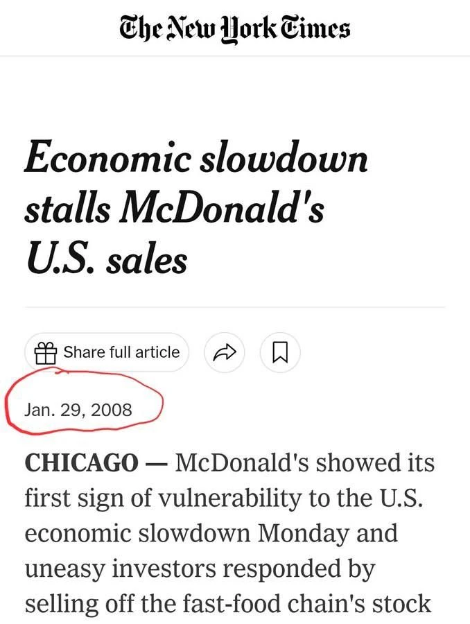 7 мая McDonald's спрогнозировал сокращение потребительских расходов. 

Аналогичная ситуация произошл