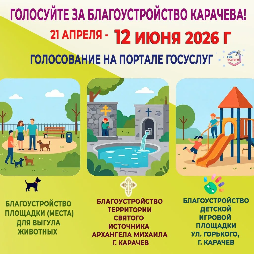 Голосуй за благоустройство Карачева! 

Выбирай, что обновится в нашем городе:

площадка для выгула п