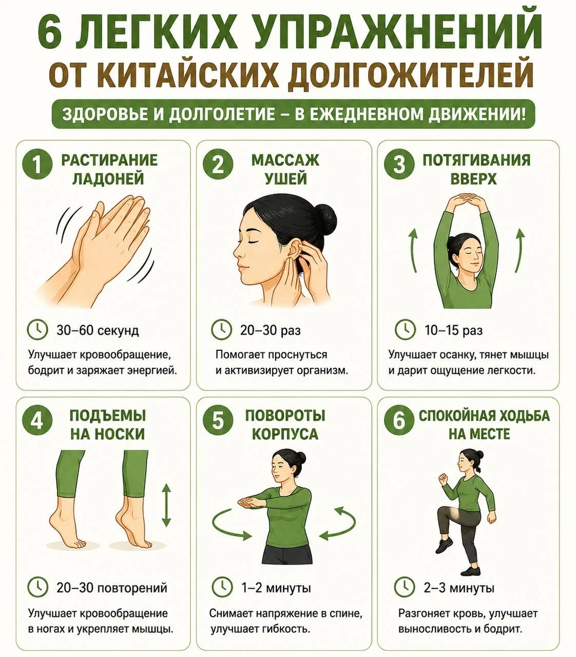 6 легких упражнений от китайских долгожителей 🌿

Китайские долгожители уверены: секрет здоровья не 