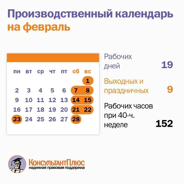 Как работаем и отдыхаем в феврале
Февраль самый короткий месяц года. Нас ждет 19 рабочих дней и 9 вы