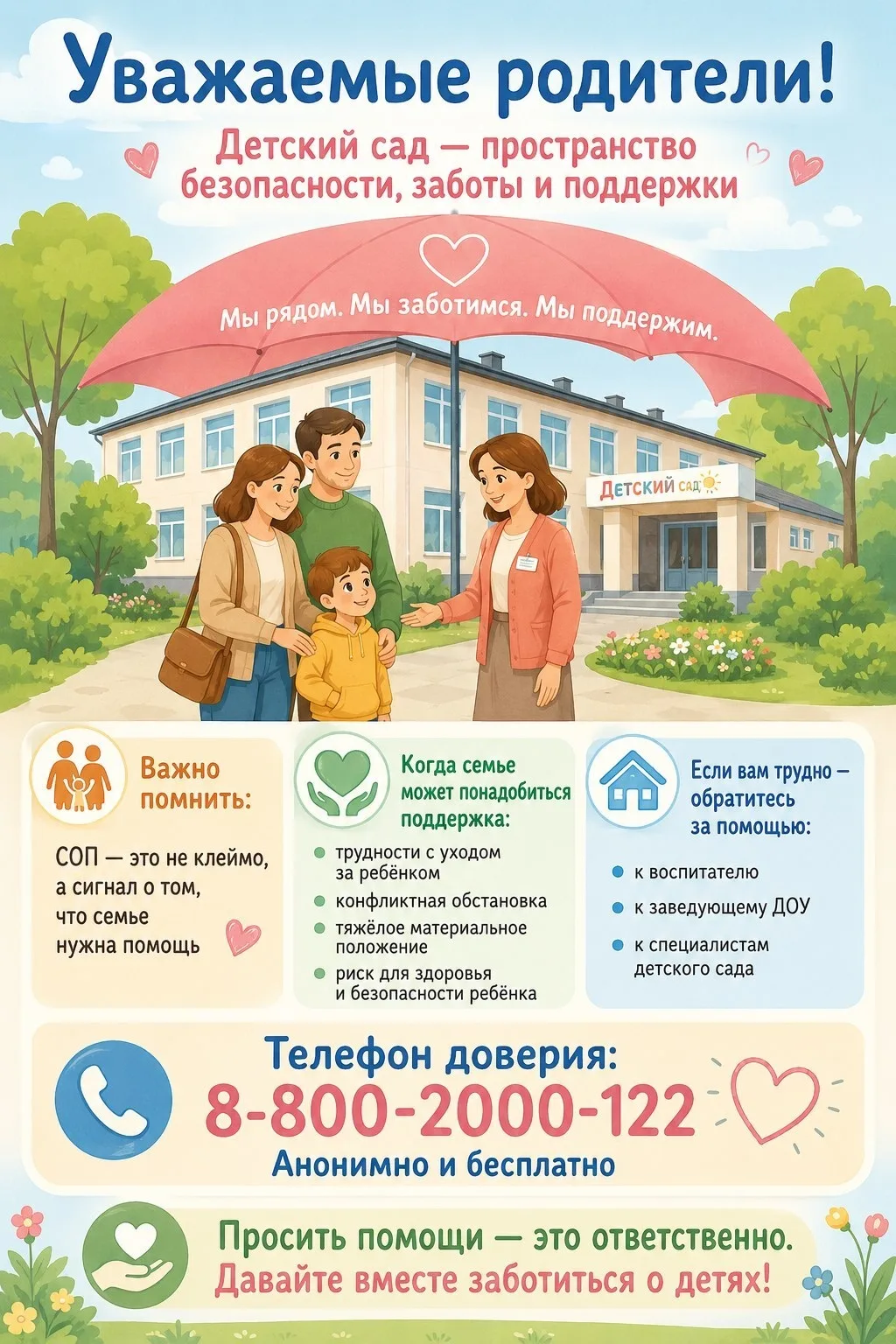 📢 Детский сад — пространство заботы и поддержки!

Мы рядом, поддержим вас и вашего ребенка.

🌟 Важ