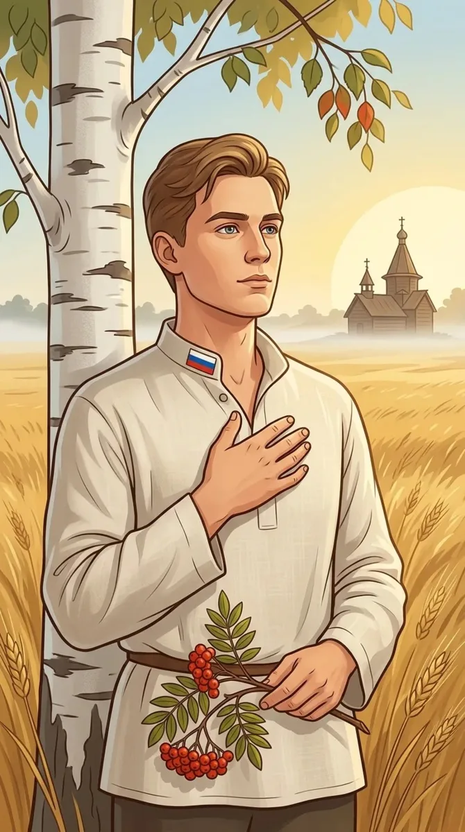 Сохрани узнаваемость человека с референсного фото, но стилизуй лицо под арт-стиль открытки. Примени 