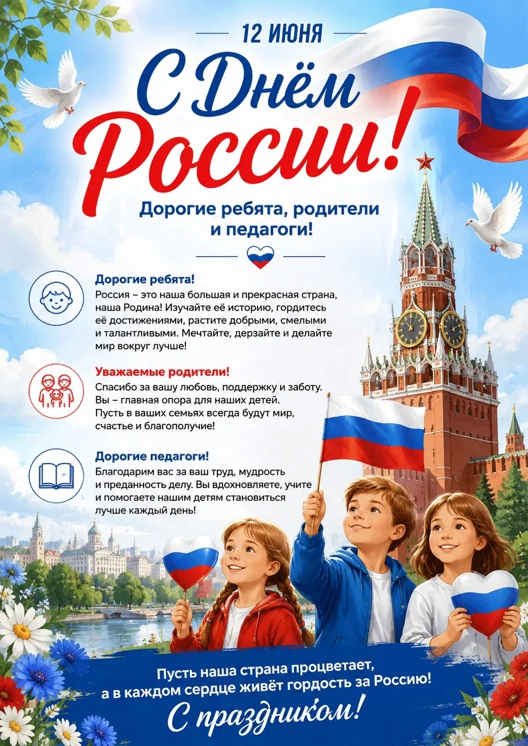Дорогие ученики, уважаемые родители и коллеги!

От всей души поздравляем вас с Днём России! 🇷🇺🇷🇺