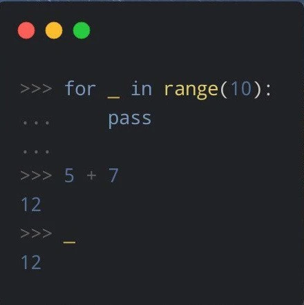 Нижнее подчеркивание

В Python имя переменной может состоять из одного подчеркивания: _. Хотя обычно