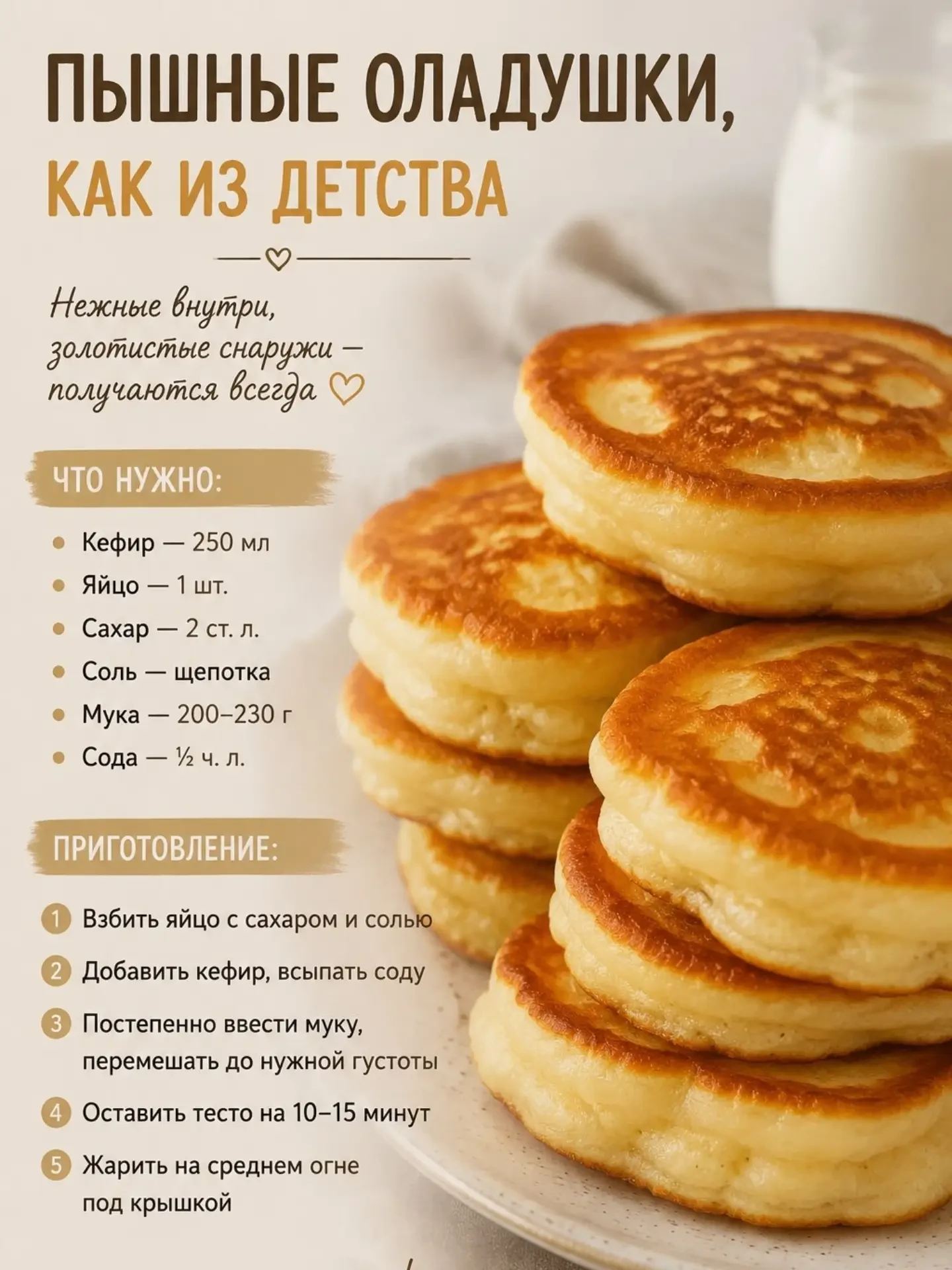 Пышные оладушки как из детства 😋