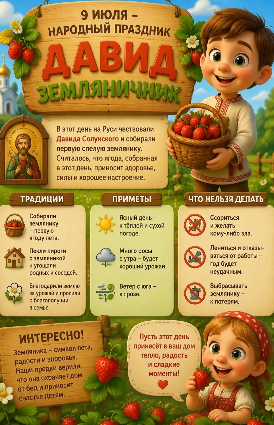 Давид Земляничник — это народное название дня 9 июля, который в православной традиции посвящён памят