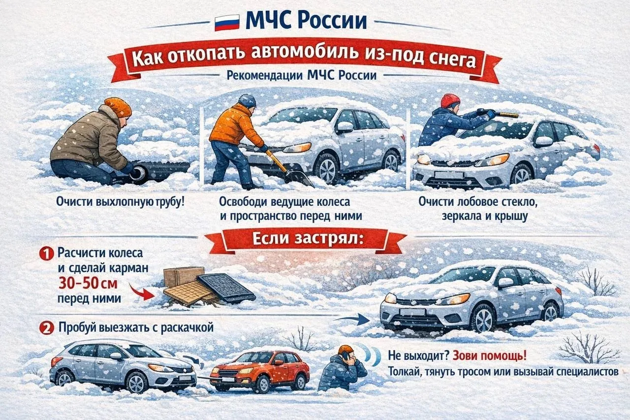 ❗️ В связи с резко меняющимися погодными условиями, МЧС опубликовали рекомендации по вызволению авто