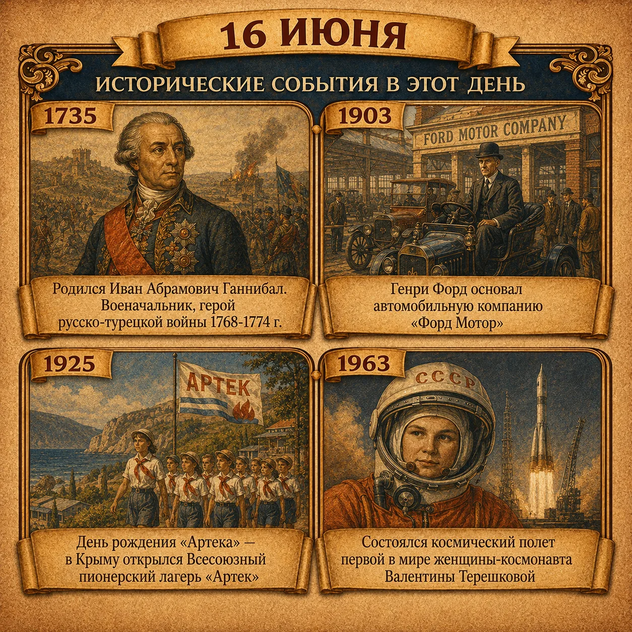 🗓События произошедшие 16 июня:

1735 - Родился Иван Абрамович Ганнибал. Военачальник, герой русско-