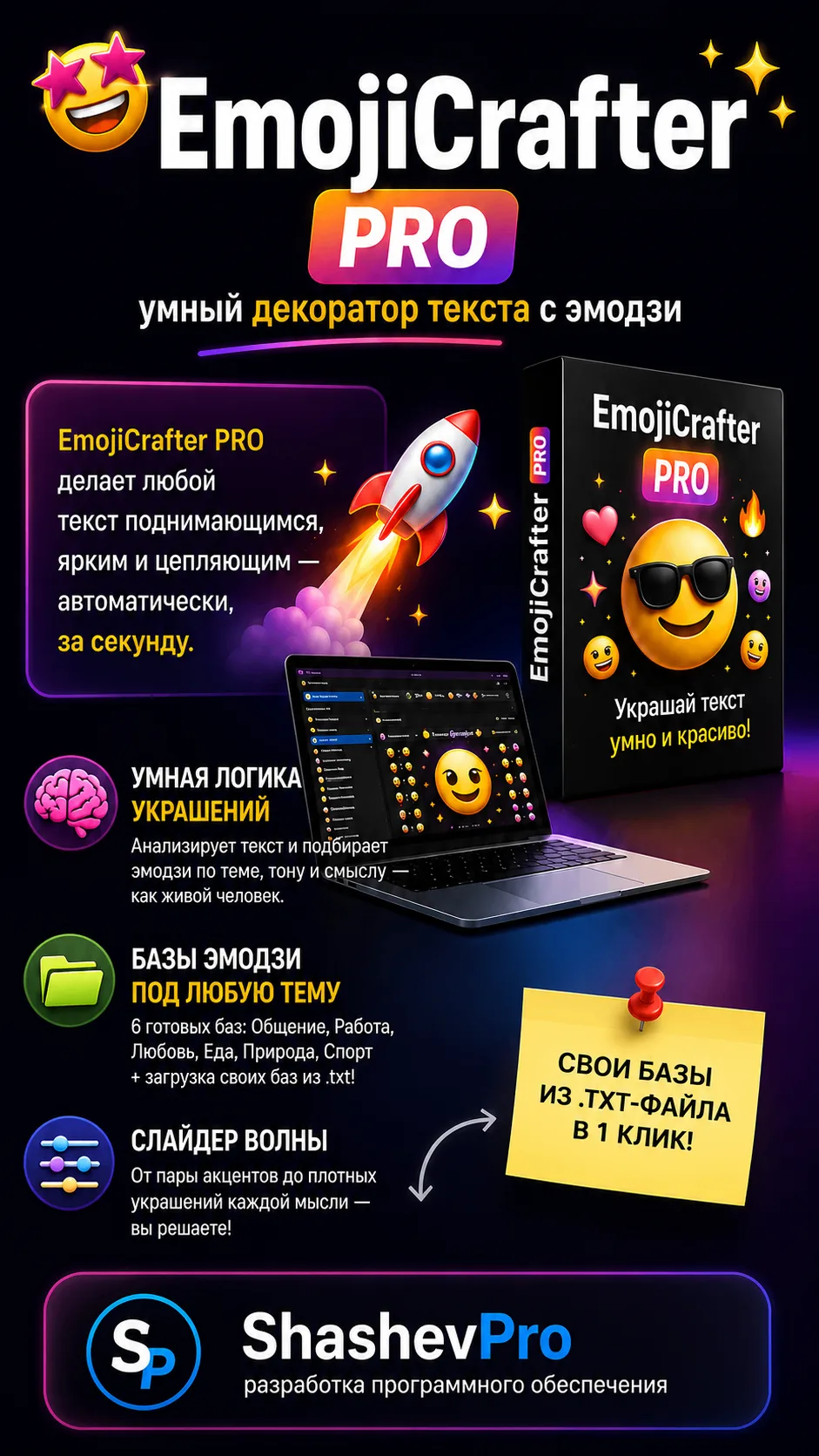 ✨ EmojiCrafter PRO — умный декоратор текста с эмодзи 🚀🔥Надоели скучные посты и сухие сообщения?
Em