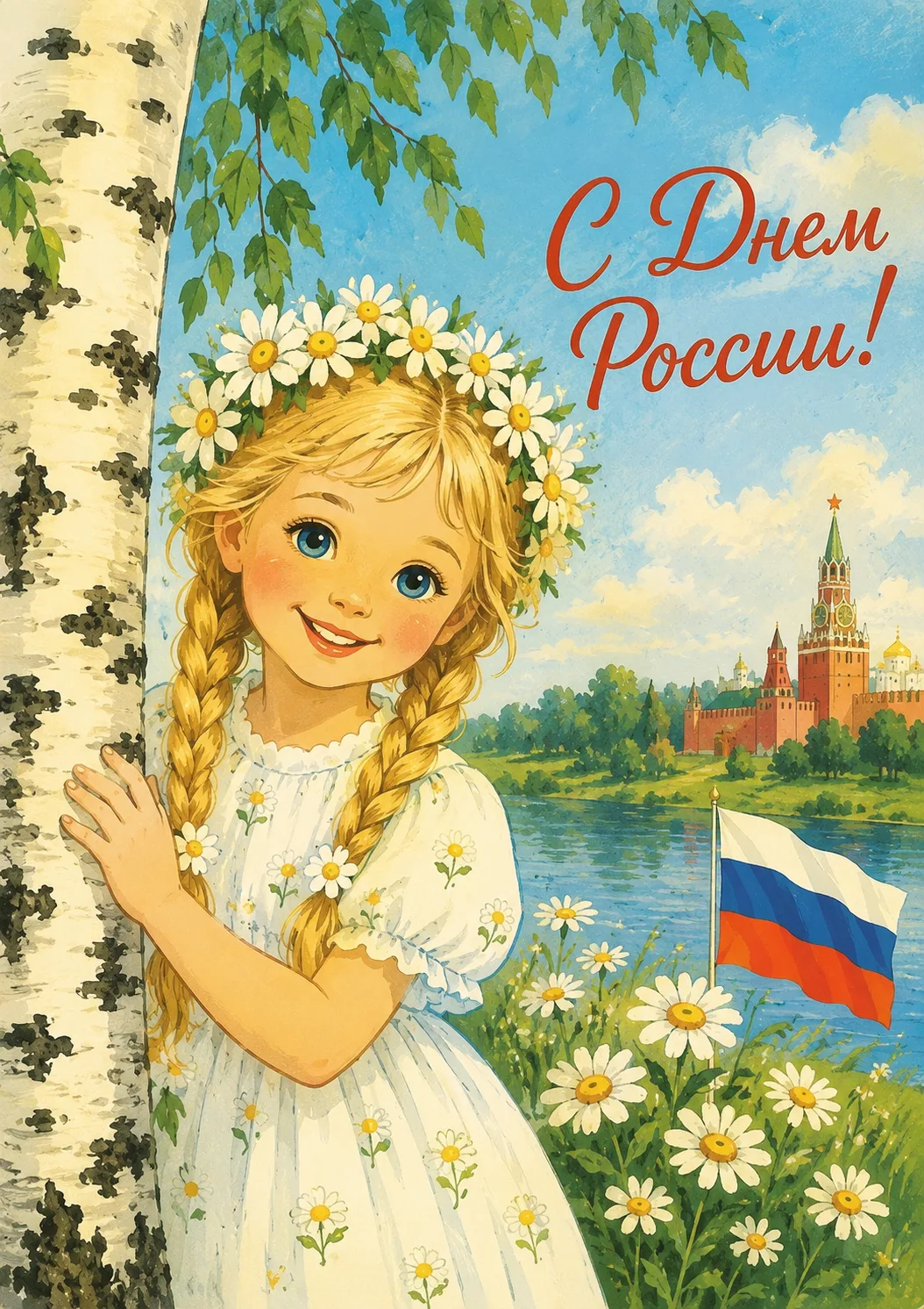 С Днем России, друзья 🇷🇺

Промпт моей открытки:

Милая советская поздравительная открытка ко Дню Р