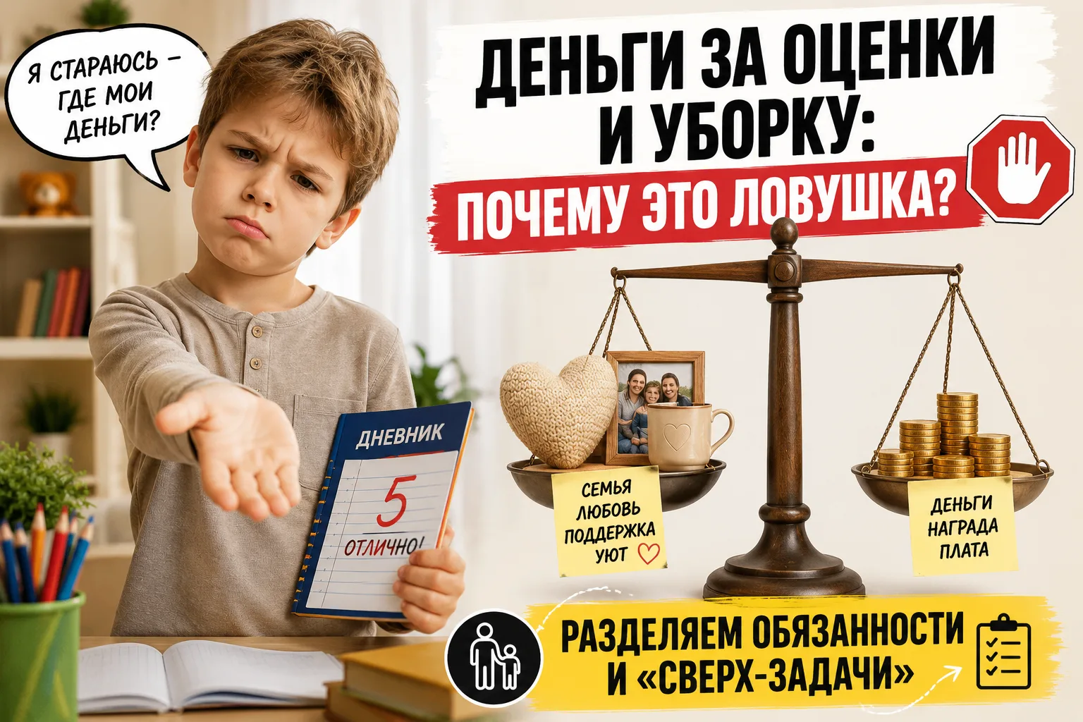 💸 Платить ли ребёнку за оценки и уборку в комнате?

Спойлер: нет - и вот почему 👇

«Вымой посуду -