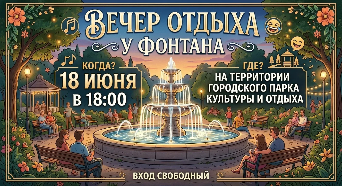 ⛲Бутурлиновцев приглашают провести Вечер у фонтана

🗓 18 июня
⏰ 18:00
📍 Городской парк культуры и 
