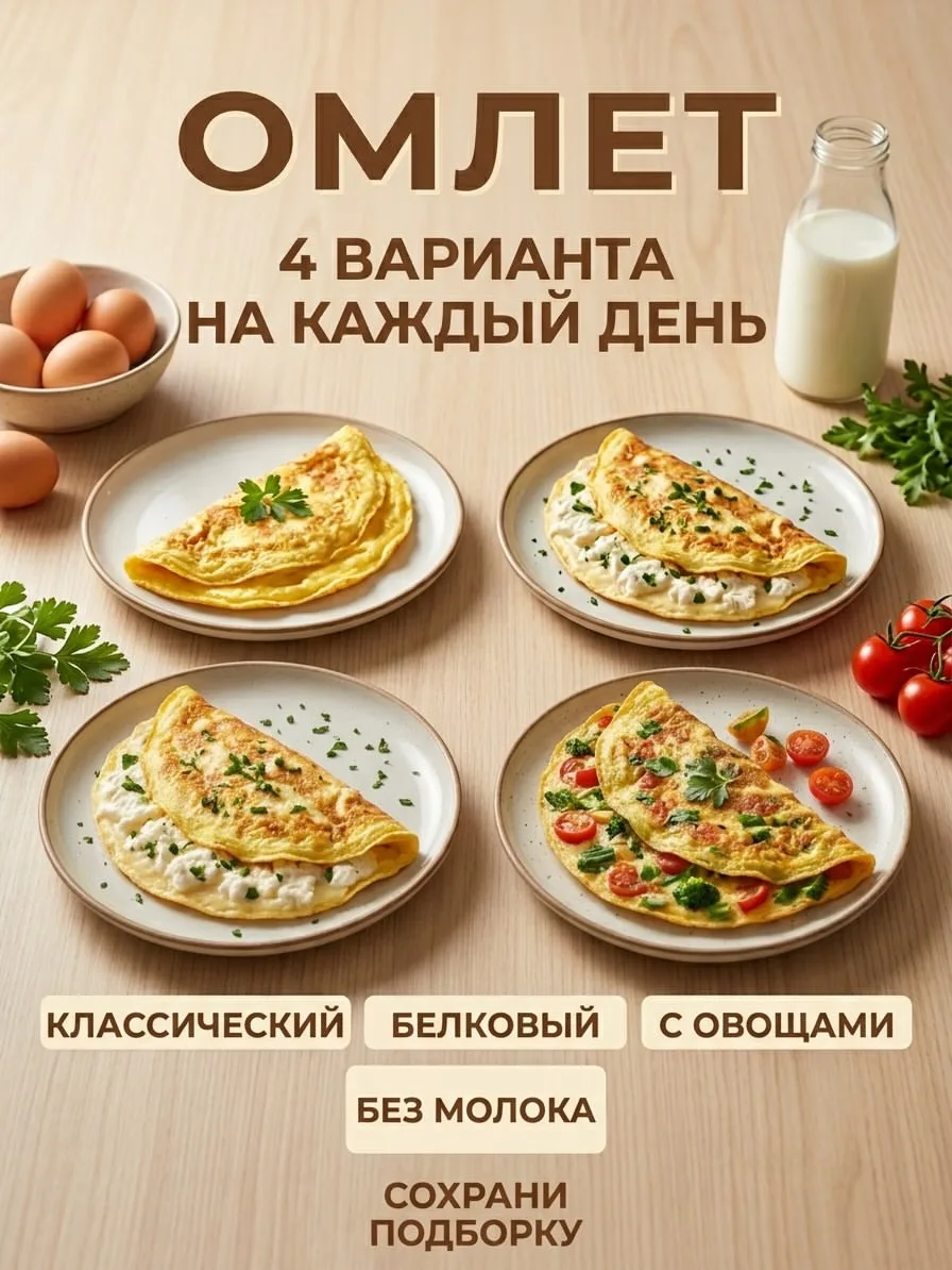 Омлет — один из самых быстрых и удобных вариантов для домашнего завтрака 👀 

его можно готовить по-