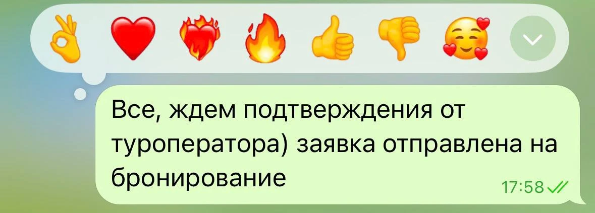 Ура 🎉
+ 1 тур сегодня забронирован 🥰