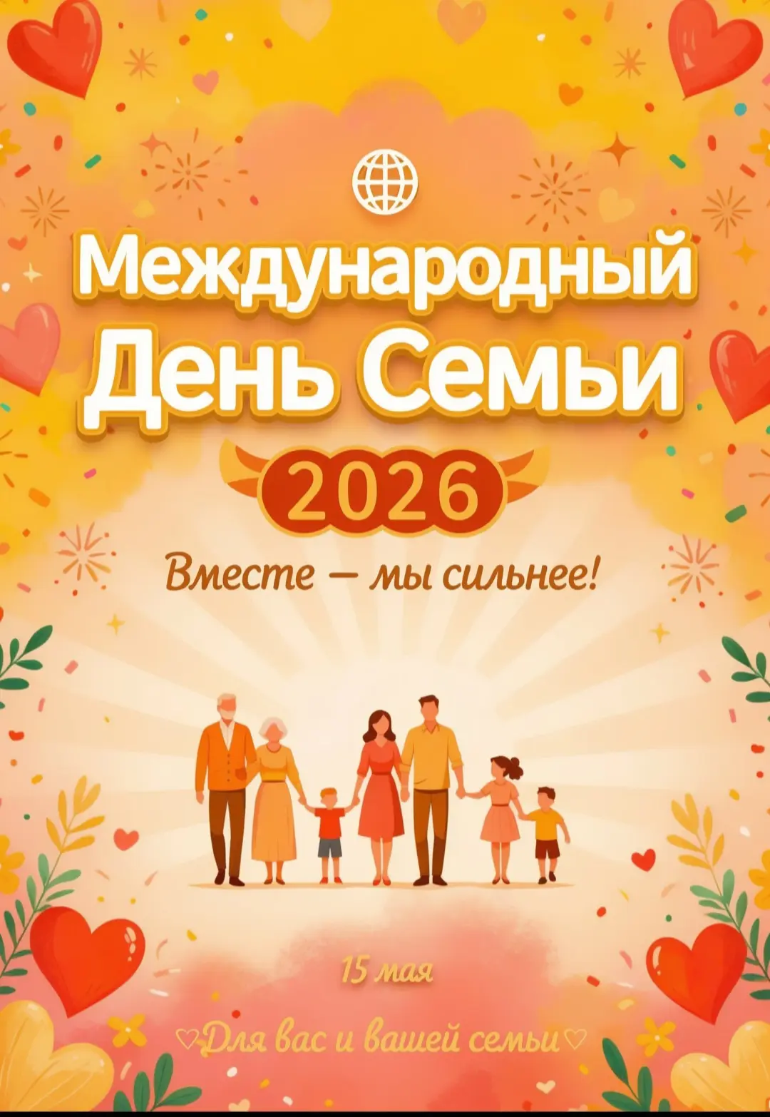 15 мая ежегодно во всем мире отмечают Международный день семей, чтобы напомнить каждому из нас о важ
