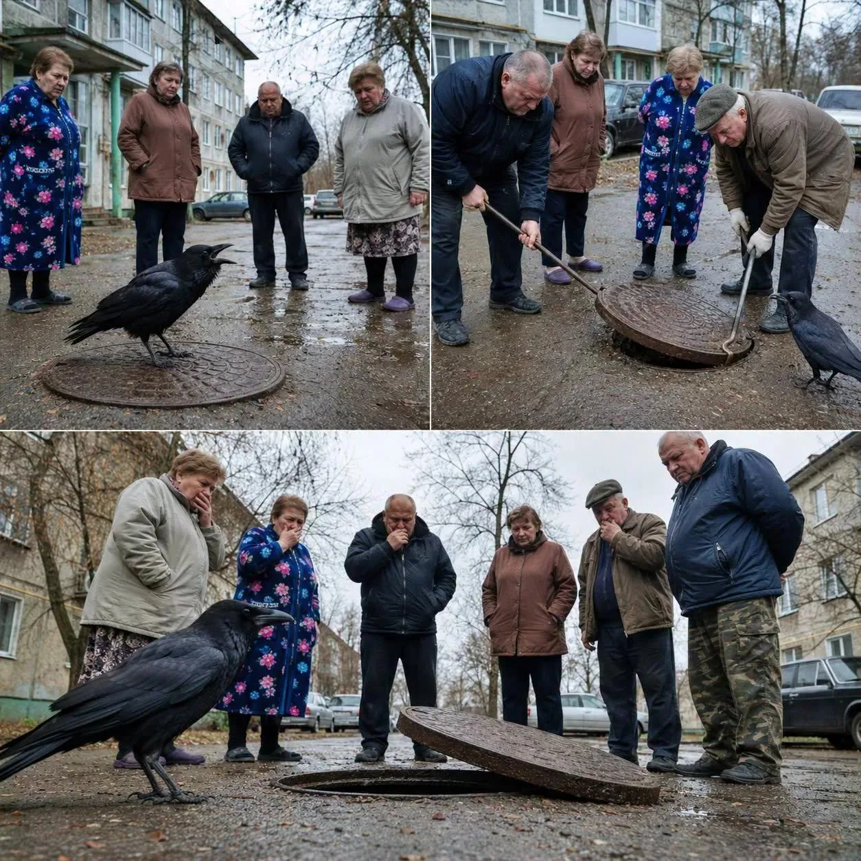 Ворона три дня подряд каркала возле одного люка во дворе. А когда его наконец вскрыли — все вокруг о