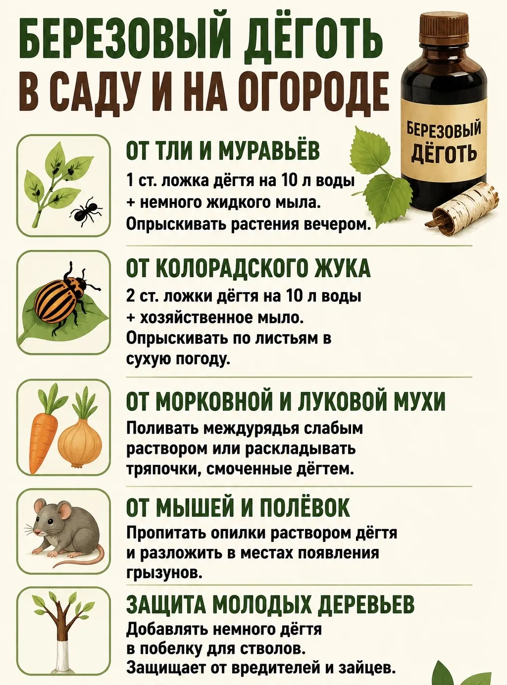 Берёзовый дёготь — старое и проверенное средство, которое многие дачники до сих пор используют в сад
