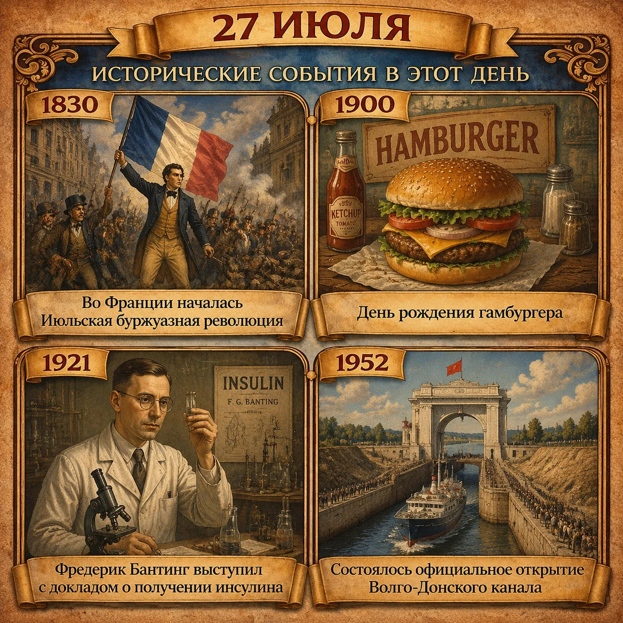 🗓События произошедшие 27 июля:

1830 - Во Франции началась Июльская буржуазная революция 

1900 - Д