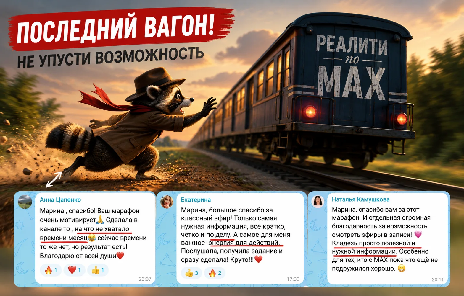 🚂 Похоже, это уже последний вагон. 

Завтра стартует реалити по продвижению в MAX, где будут живые 