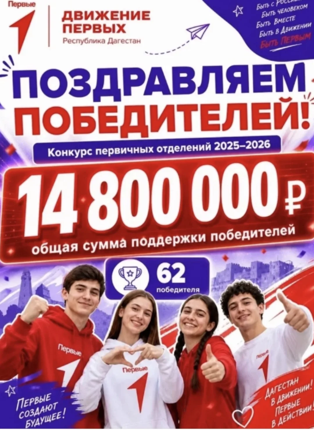 🏆 МЫ ПОБЕДИТЕЛИ! МЫ ПЕРВЫЕ! 🥇 
 
Объявлены результаты Конкурса первичных отделений Движения Первых