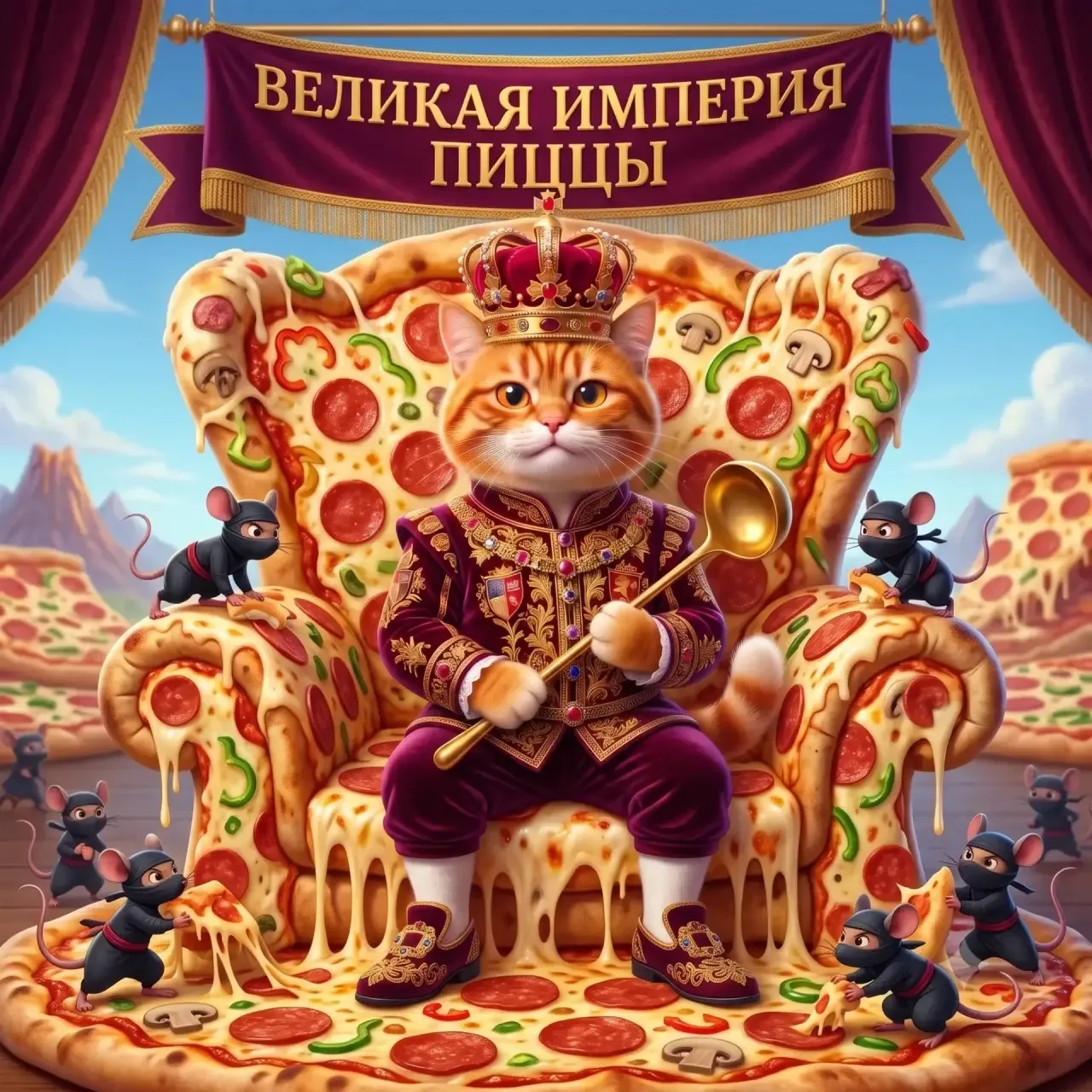 👑 КВЕСТ КОРОЛЯ КОЛБАСА!🍕

Король Колбас прибыл в Великую Империю Пиццы! 👑🍕 Но его сырный трон ат