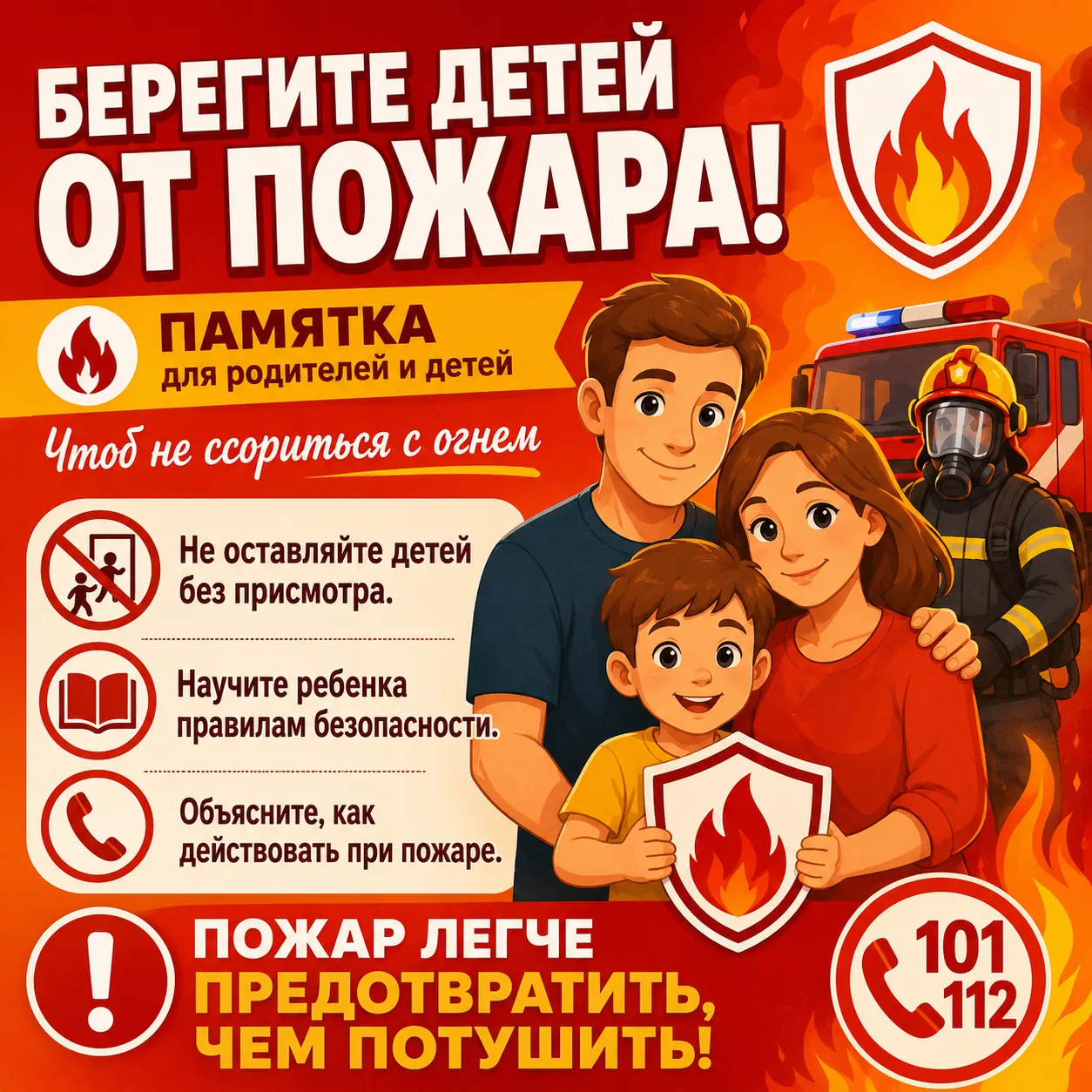 🔥 БЕРЕГИТЕ ДЕТЕЙ ОТ ПОЖАРА!
Уважаемые родители!
Пожар легче предупредить, чем бороться с его послед