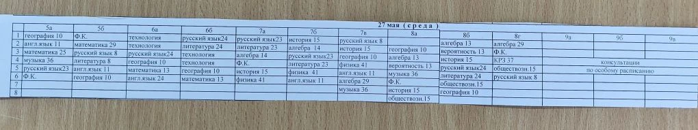 Расписание на среду 27 мая