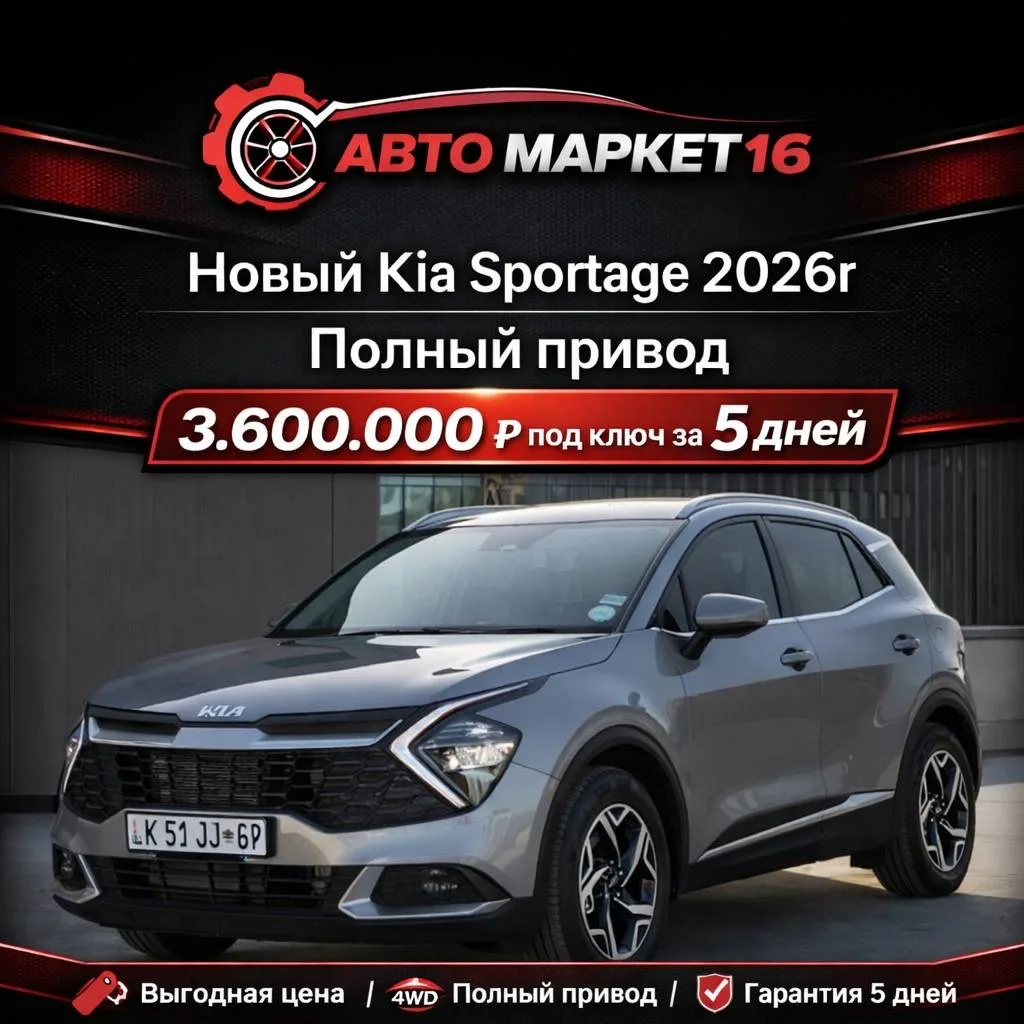 🚗 Kia Sportage 2026 — полный привод

Современный кроссовер с ярким дизайном и комфортом для повседн