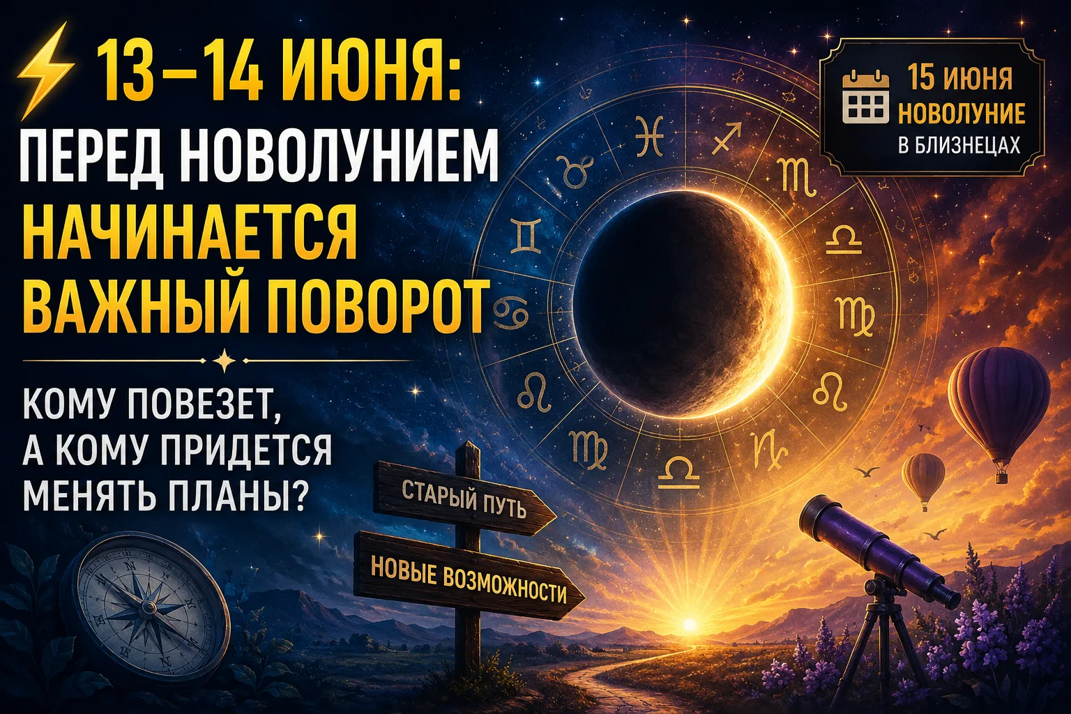 ⚡ 13–14 ИЮНЯ: ПЕРЕД НОВОЛУНИЕМ НАЧИНАЕТСЯ ВАЖНЫЙ ПОВОРОТ
До Новолуния в Близнецах остается всего оди
