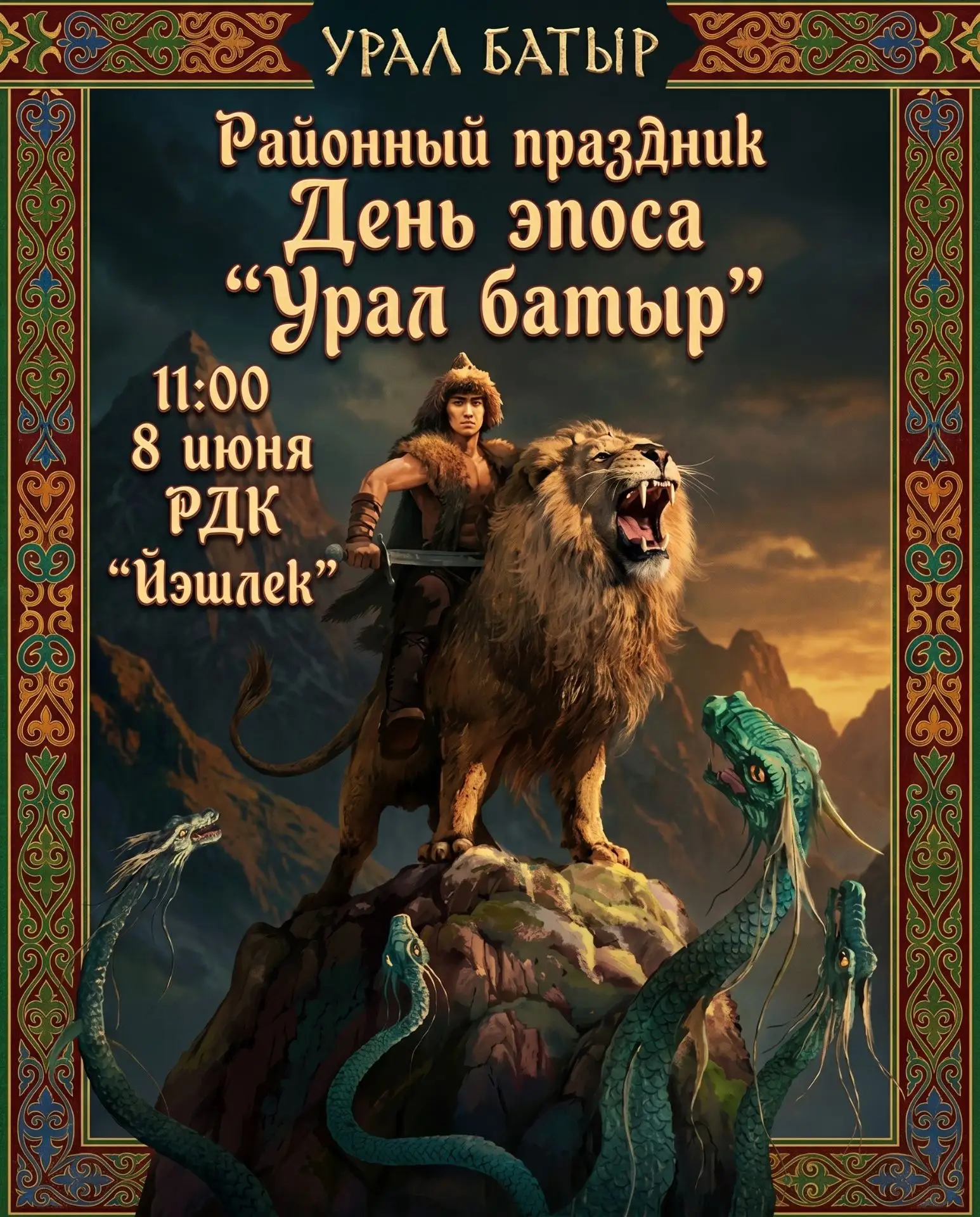 8 июня в 11:00 в РДК «Йэшлек» состоится мероприятие, посвящённое Дню эпоса «Урал батыр». Вы узнаете 