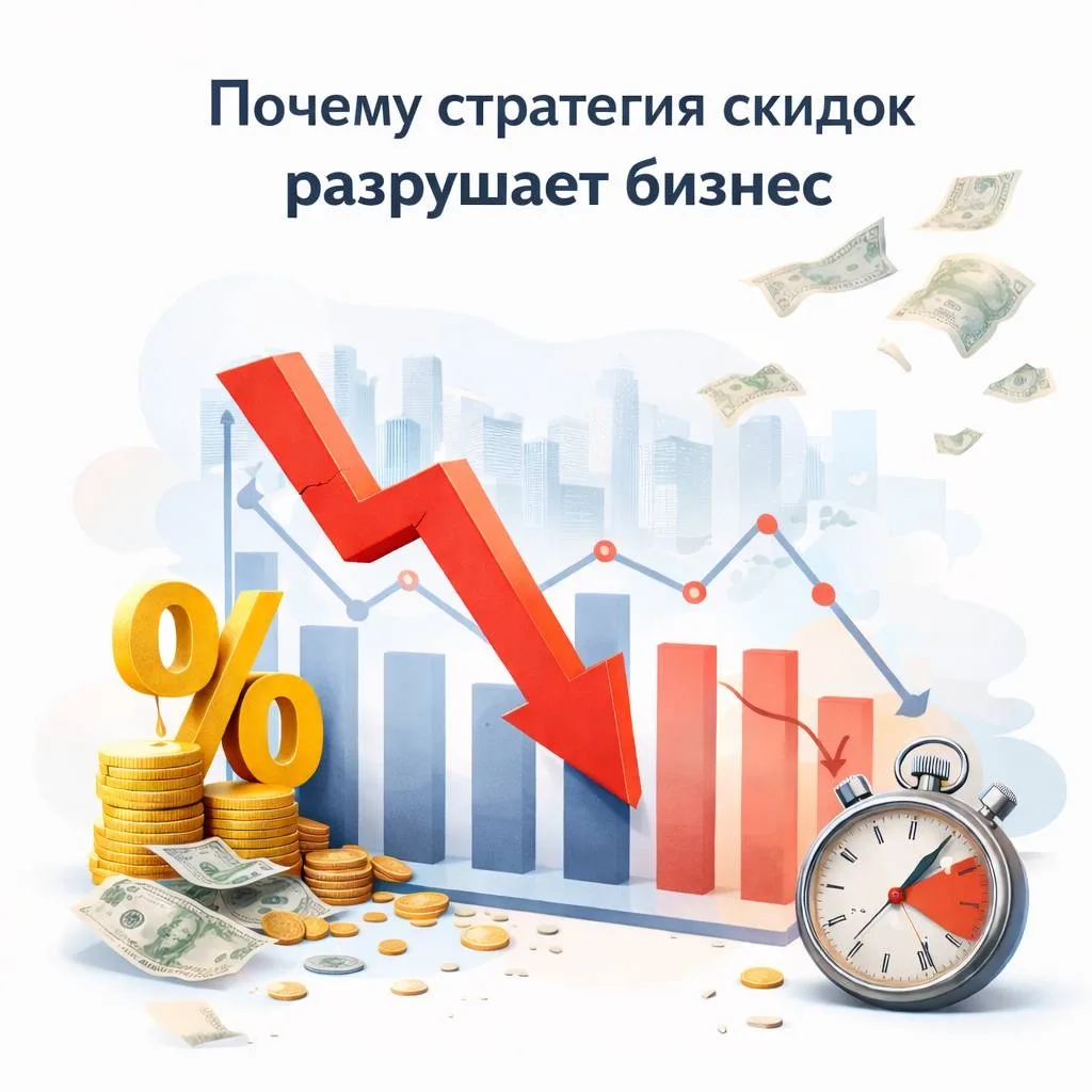 🏷 Почему стратегия скидок разрушает бизнес

✂️ Скидка — это не маркетинг. Это быстрый допинг. Кажет