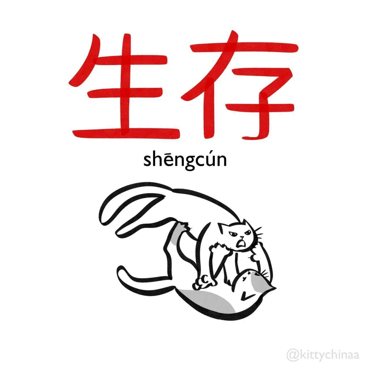 ⚔️生存 (shēngcún) - выживание

1. 坚韧 (jiānrèn) - выносливый
2. 幸存 (xìngcún) - выжить
3. 顽强 (wánqiáng) 