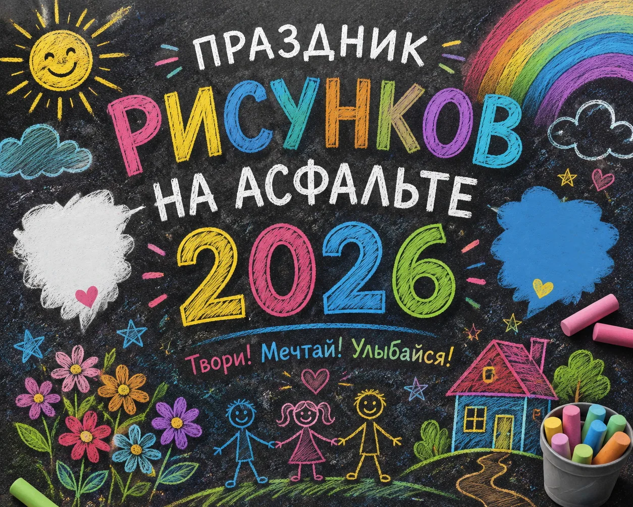 Сценарий праздника на день рисования на асфальте 16 июля "Рисуем Лето 2026"
(Звучит веселая музыка. 