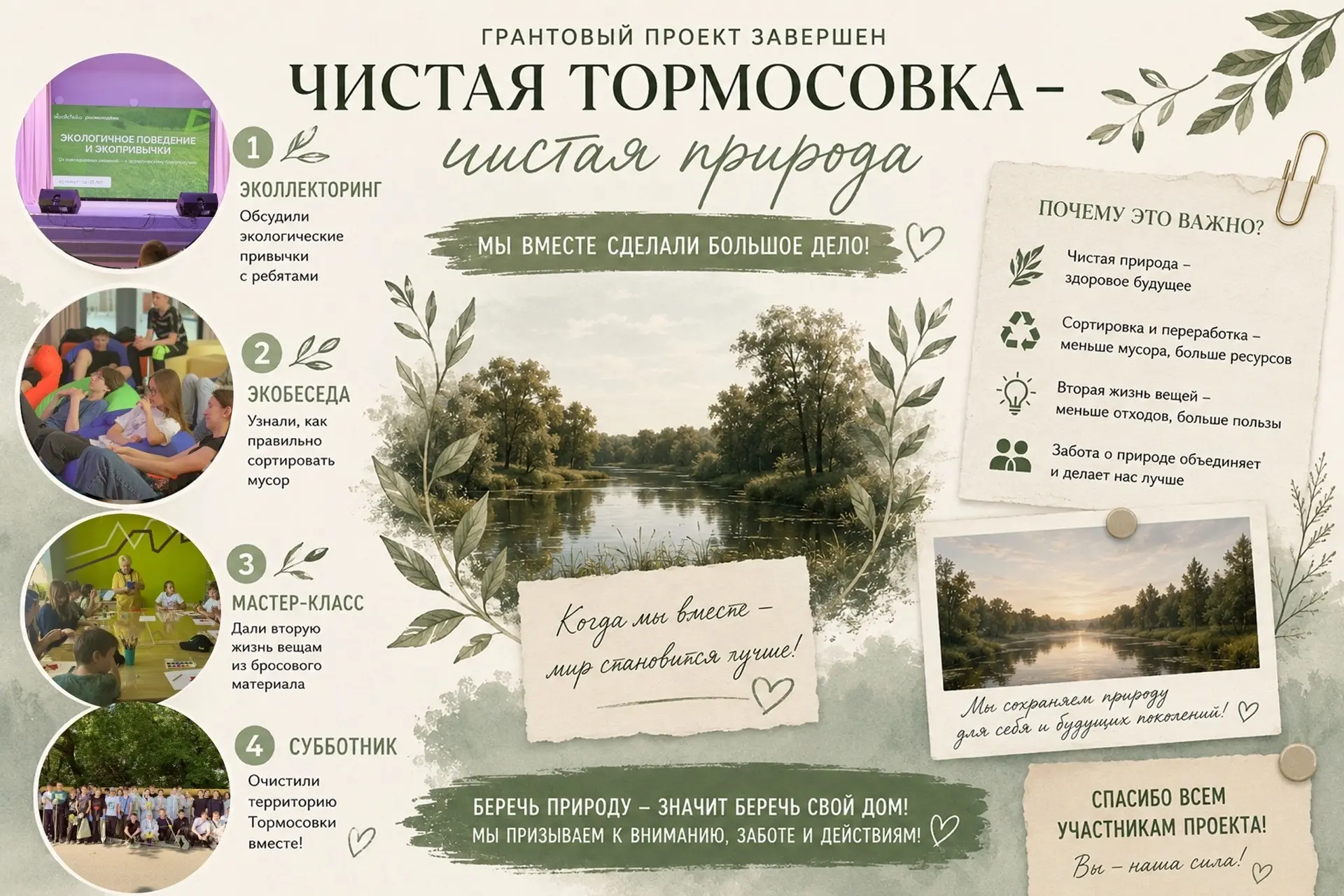 Завершился грантовый проект «Чистая Тормосовка — чистая природа», в рамках которого был проведён цик