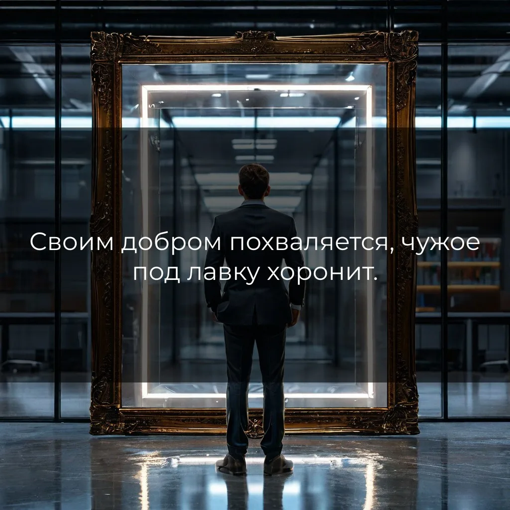Своим добром похваляется, чужое под лавку хоронит.

В тенистом саду человеческих отношений 🌳 сущест