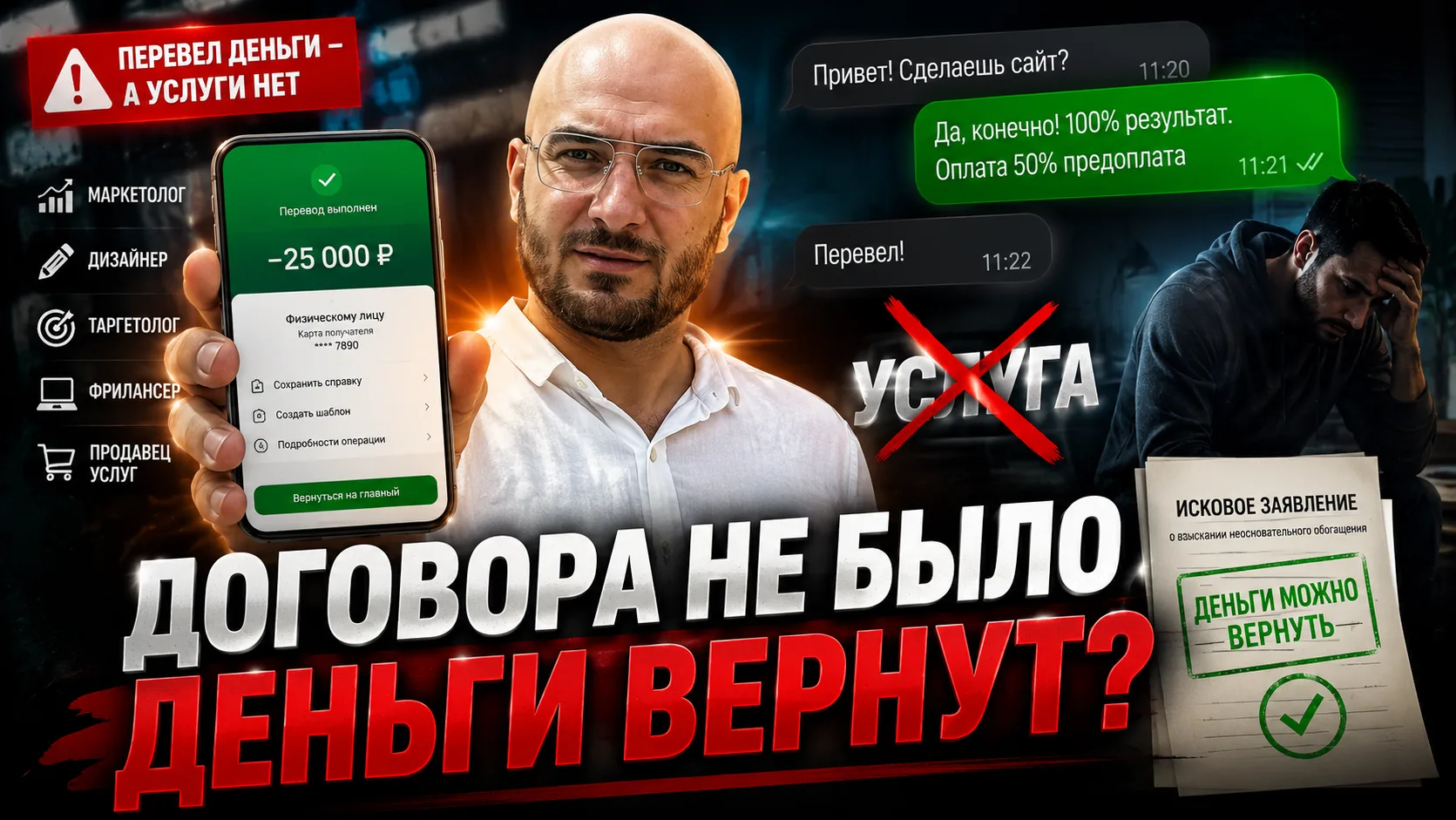 Перевели деньги человеку из интернета, а услугу так и не получили? 

Маркетолог; Дизайнер; Таргетоло