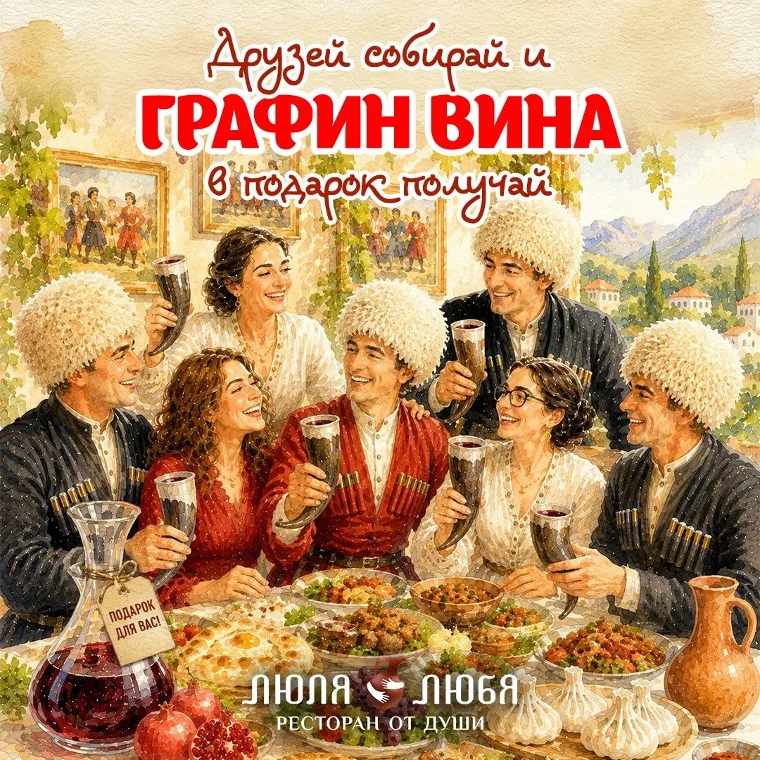 Вай, друзей собирай и графин вина в подарок получай!*

 Вино, друзья и настоящее грузинское застолье
