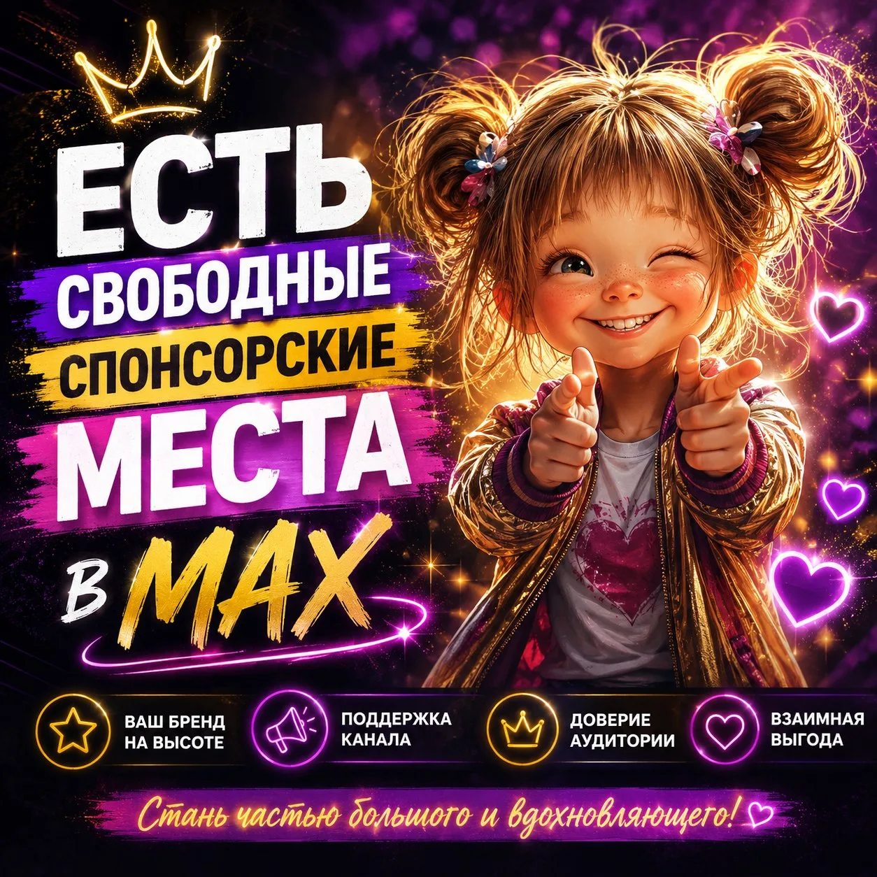 Есть спонсорские места в подборку от 2000 подписчиков ❗🔥

1 место - 500р 
3 место - 400 р 
4 место 