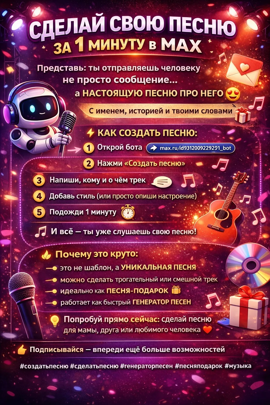 🎤 Создать песню в MAX за 1 минуту в режиме онлайн - это уже реально!

Представь: ты отправляешь чел