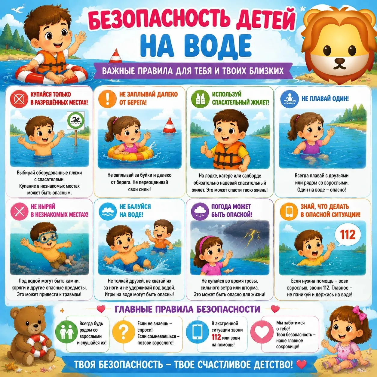 Продолжаем говорить про безопасность.
Безопасность детей на воде: важные правила для родителей

Лето